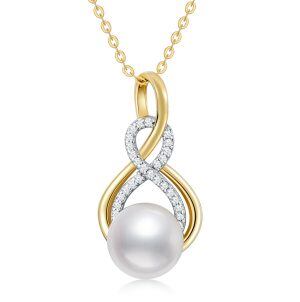 14K Gold Freshwater Pearl Infinity Pendant Necklace-0