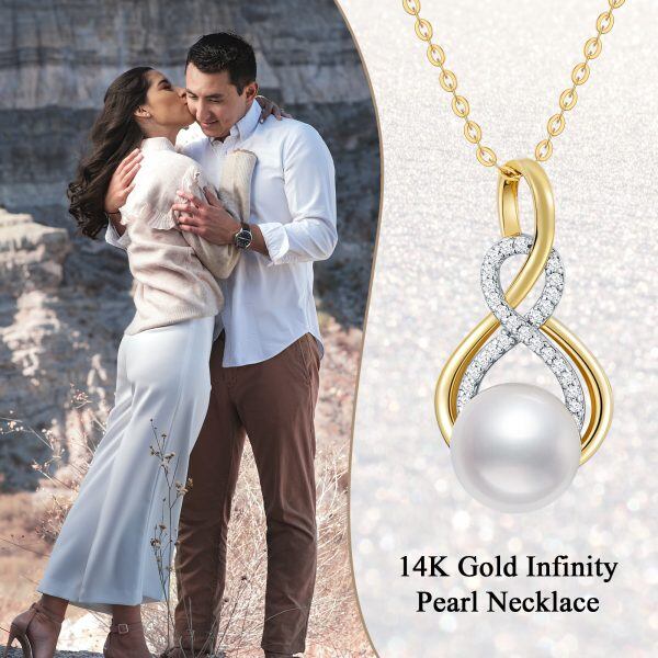 14K Gold Freshwater Pearl Infinity Pendant Necklace-2