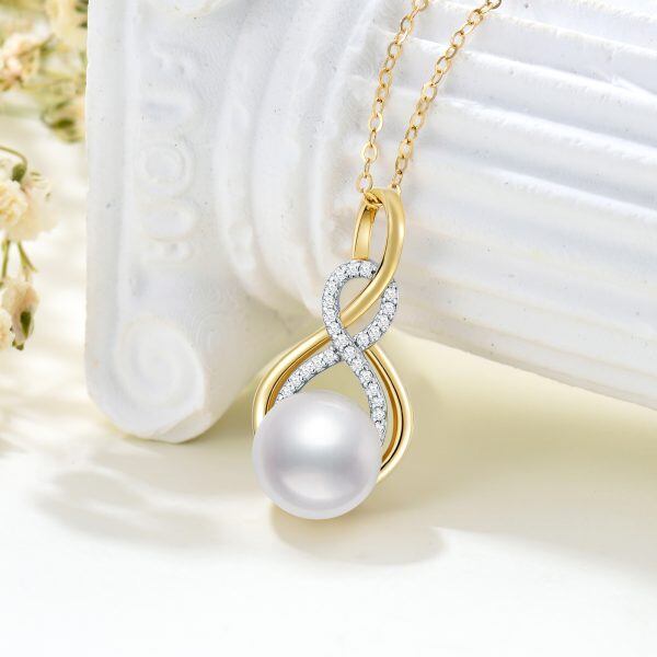 14K Gold Freshwater Pearl Infinity Pendant Necklace-4