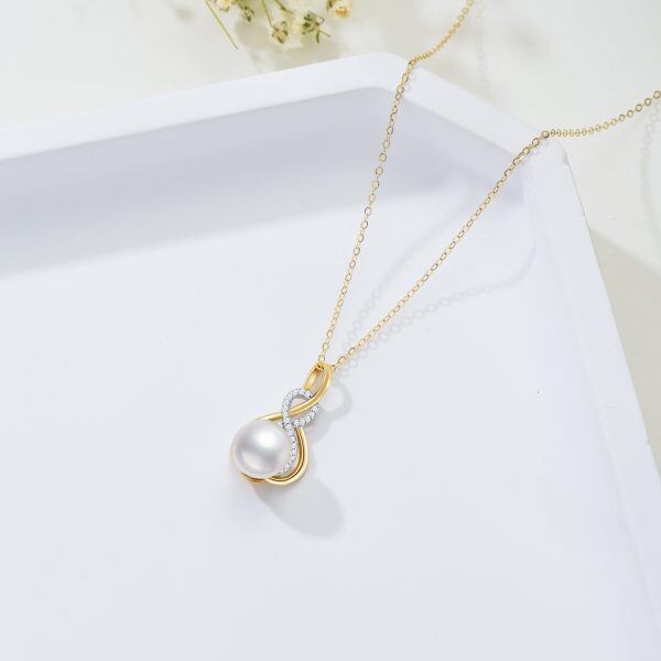 14K Gold Freshwater Pearl Infinity Pendant Necklace-5