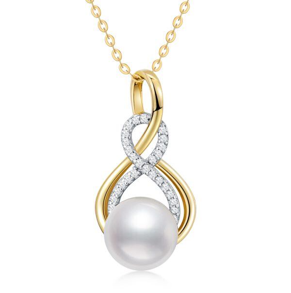 14K Gold Freshwater Pearl Infinity Pendant Necklace-6