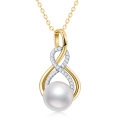wholesale 14K Gold Freshwater Pearl Infinity Pendant Necklace with Diamonds - 16-18 inches gift for women-0-6