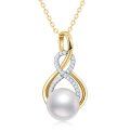 wholesale 14K Gold Freshwater Pearl Infinity Pendant Necklace with Diamonds - 16-18 inches gift for women-0-8
