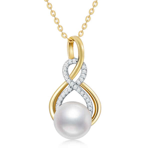 14K Gold Freshwater Pearl Infinity Pendant Necklace-9