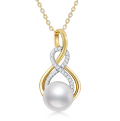 wholesale 14K Gold Freshwater Pearl Infinity Pendant Necklace with Diamonds - 16-18 inches gift for women-0-9