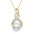 wholesale 14K Gold Freshwater Pearl Infinity Pendant Necklace with Diamonds - 16-18 inches gift for women-0-10