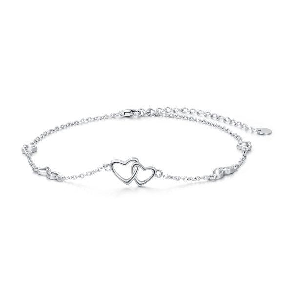 Sterling Silver Infinity Heart Bead Anklets Bracelets-0