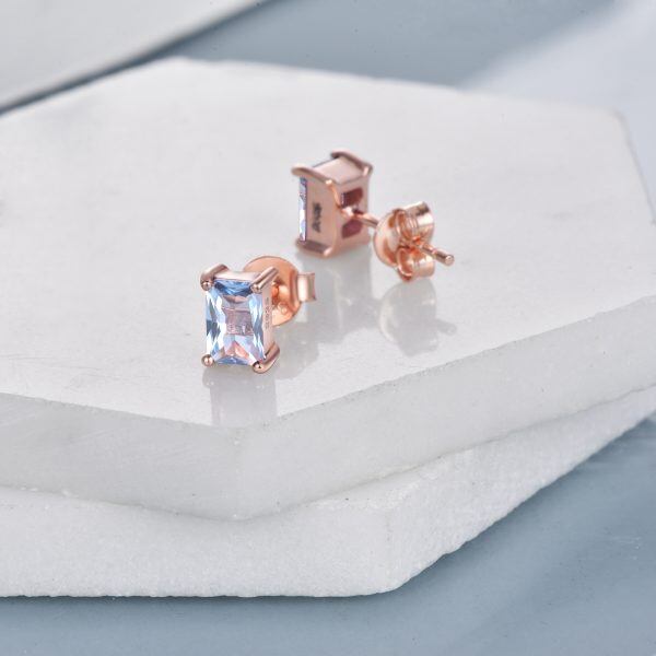 Sterling Silver March Birthstone Stud Earrings-2