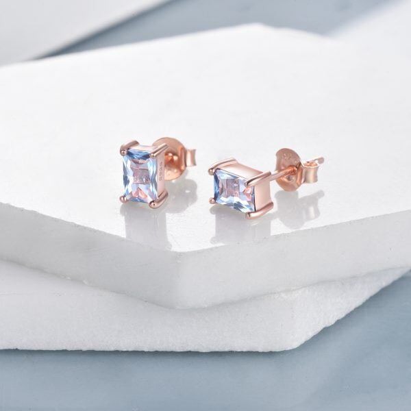 Sterling Silver March Birthstone Stud Earrings-3