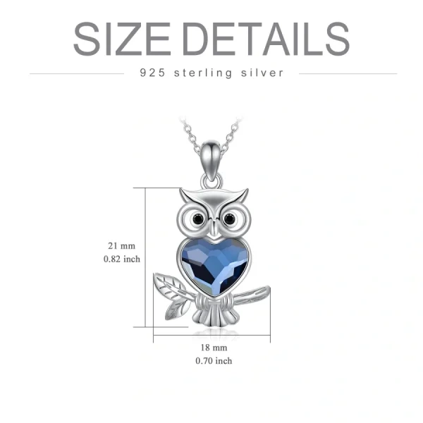 Sterling Silver Wisdom Owl Pendant Necklace With Heart Crystal-1