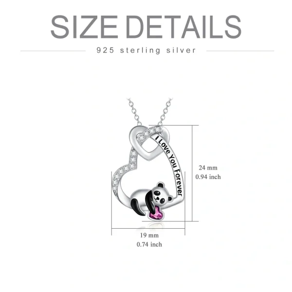 Sterling Silver "I Love You Forever " Panda Heart Pendant Necklace With Purple Crystal-1