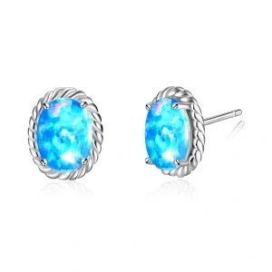 Sterling Silver Blue Opal Stud Earrings-0