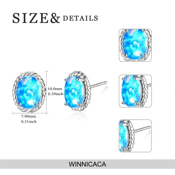 Sterling Silver Blue Opal Stud Earrings-1