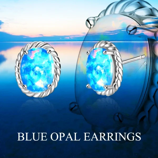 Sterling Silver Blue Opal Stud Earrings-2