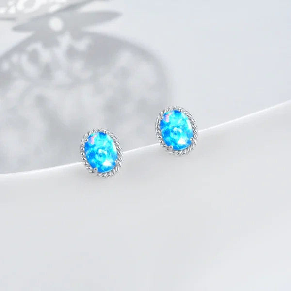 Sterling Silver Blue Opal Stud Earrings-4