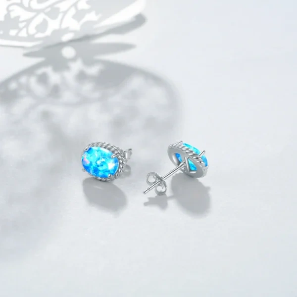 Sterling Silver Blue Opal Stud Earrings-5