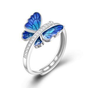 Sterling Silver Shining Cubic Zirconia Butterfly Unique Ring-0