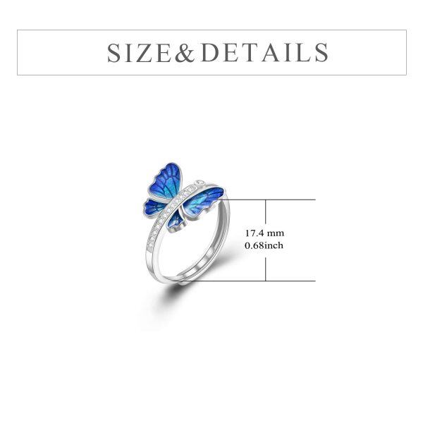 Sterling Silver Shining Cubic Zirconia Butterfly Unique Ring-1