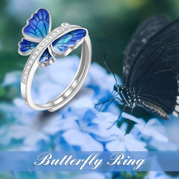 Sterling Silver Shining Cubic Zirconia Butterfly Unique Ring-2