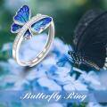 wholesale 925 Sterling Silver Blue Enamel Butterfly Adjustable Ring s for Women-0-2