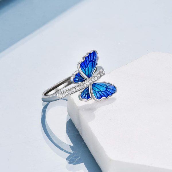 Sterling Silver Shining Cubic Zirconia Butterfly Unique Ring-4