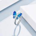 wholesale 925 Sterling Silver Blue Enamel Butterfly Adjustable Ring s for Women-0-5