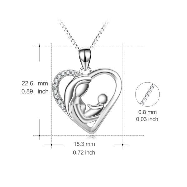 Sterling Silver Mother And Baby Love Heart Pendant Necklace-1