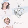 wholesale 925 Sterling Silver Love Heart Mother & Child Pendant Necklaces Birthdays Gifts for Mom Women Girls Jewelry Accessories-0-2