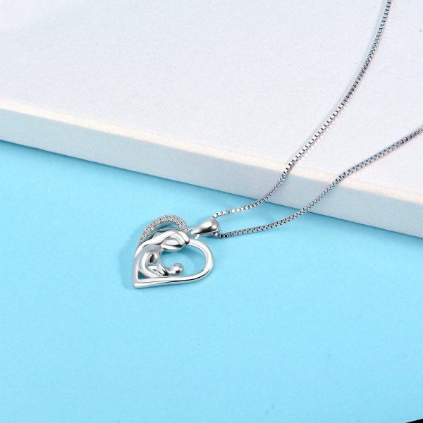 Sterling Silver Mother And Baby Love Heart Pendant Necklace-4