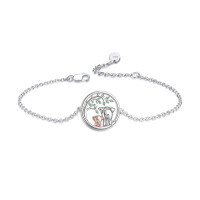 wholesale 925 Sterling Silver Elephant Family Tree Charm Bracelet for Mom & Daughter Gift Set- Two Tone