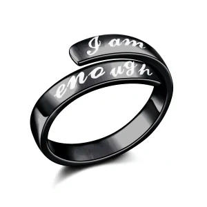 Sterling Silver "I am Enough" Black Rhodium Plated Adjustable Rings-0