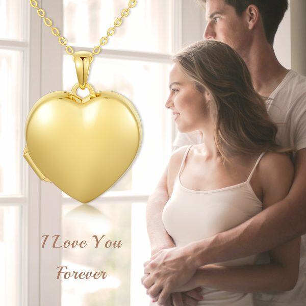 14K Solid Gold Heart Locket Necklace-2