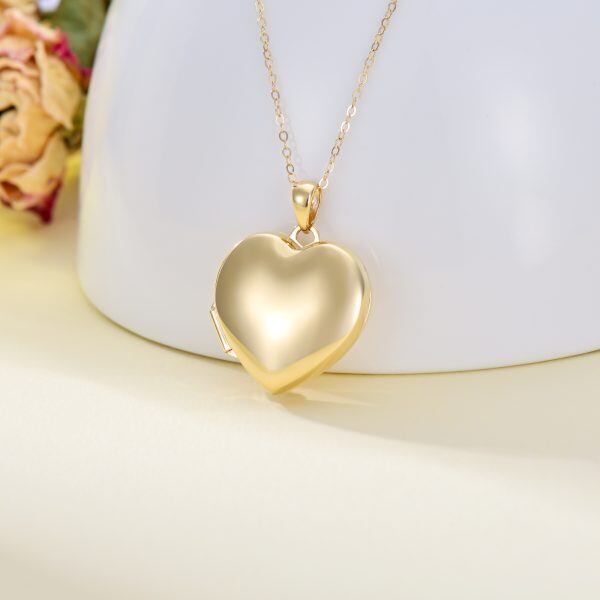 14K Solid Gold Heart Locket Necklace-4