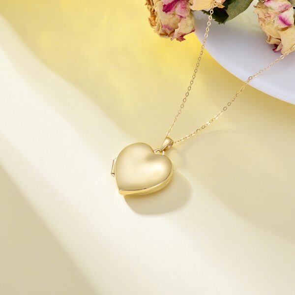 14K Solid Gold Heart Locket Necklace-5