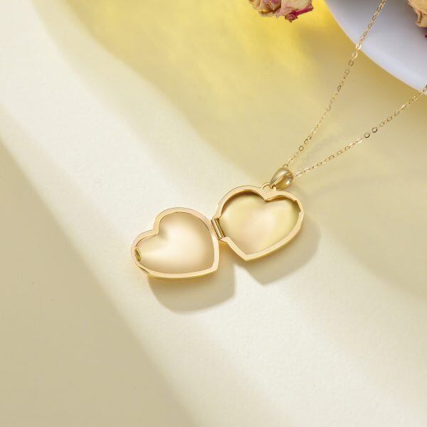 14K Solid Gold Heart Locket Necklace-6