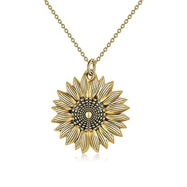 Sterling Silver Sunflower Pendant Necklace With Birthstone-1