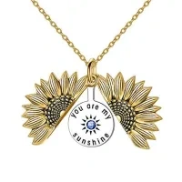wholesale 925 Sterling Silver Gold Plated June Birthstone Blue CZ Sunflower You Are My Sunshine Pendant Necklace for Women Girls Gifts Jewelry Accessories 24+3inch Chain Length- Two Tone