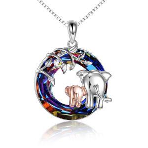 Sterling Silver Elephant Pendant Necklace With Crystal-0