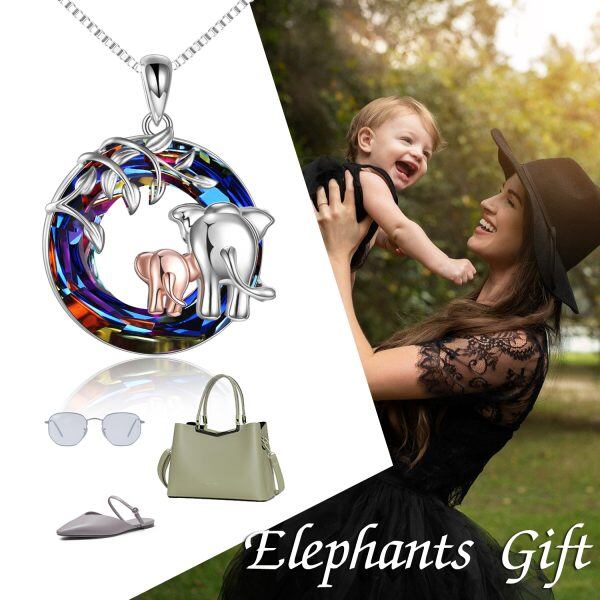 Sterling Silver Elephant Pendant Necklace With Crystal-3