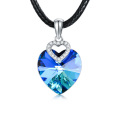 wholesale 925 Sterling Silver Heart Blue Crystal Pendant Black Leather Cord Necklaces for Women s-0-0