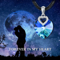 wholesale 925 Sterling Silver Heart Blue Crystal Pendant Black Leather Cord Necklaces for Women s-0-2
