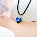 wholesale 925 Sterling Silver Heart Blue Crystal Pendant Black Leather Cord Necklaces for Women s-0-4