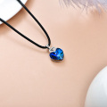 wholesale 925 Sterling Silver Heart Blue Crystal Pendant Black Leather Cord Necklaces for Women s-0-5