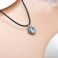 wholesale 925 Sterling Silver Heart Blue Crystal Pendant Black Leather Cord Necklaces for Women s-0-6
