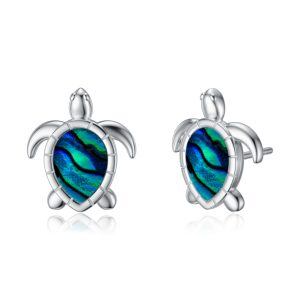 Sterling Silver Abalone Shell Turtle Stud Earrings-0