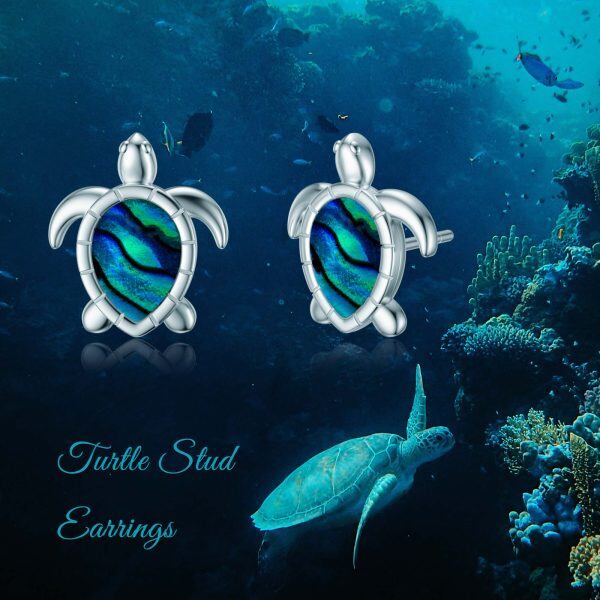 Sterling Silver Abalone Shell Turtle Stud Earrings-2