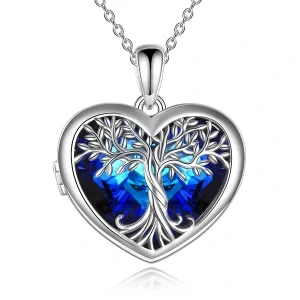 Sterling Silver Tree Of Life Heart Crystal Pendant Necklace-0