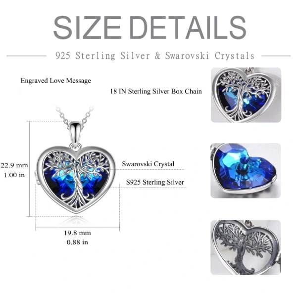 Sterling Silver Tree Of Life Heart Crystal Pendant Necklace-1