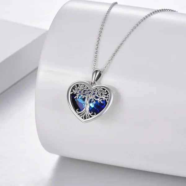 Sterling Silver Tree Of Life Heart Crystal Pendant Necklace-4