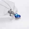 wholesale 925 Sterling Silver Heart-Shaped Blue Austrian Crystal Tree of Life Locket Necklace-0-5